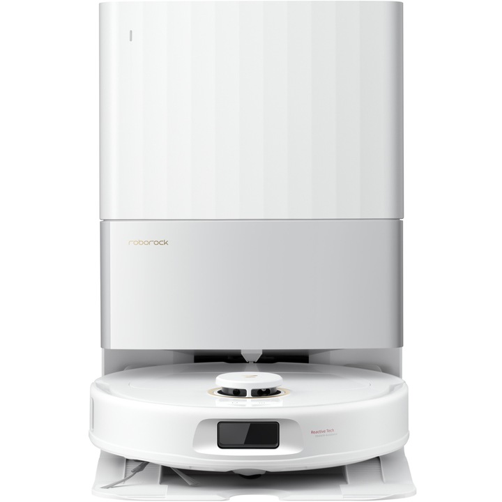 Robot de aspirare Roborock Qrevo 5AE W, aspirator si mop cu statie de golire automata, 12.000 Pa, baterie 5200 mAh, autonomie 180 min, navigatie LiDAR, recipient praf 470 ml, FlexiArm Edge Mopping, Sistem anti-incalcire, Fast Charging, alb