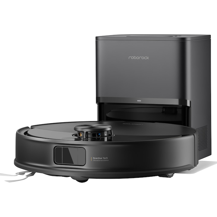 Робот прахосмукачка Roborock Q7 TF + B с автоматична станция за изпразване, 10 000 Pa, Батерия 5200 mAh, 180 минути автономност, LiDAR навигация, Контейнер за прах 470 мл, Двойна система против заплитане, Регулиране на нивото на водния поток, Черен