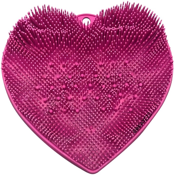 Covoras Din Silicon Pentru Dus – Masaj Revigorant Si Curatare Eficienta A Picioarelor - Model Inima - Culoare Roz