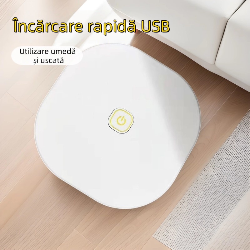 Robot de maturat, pentru curatat cu mopul, functionare silentioasa, utilizare umeda si uscata, incarcare USB, durata lunga de viata a bateriei, alb