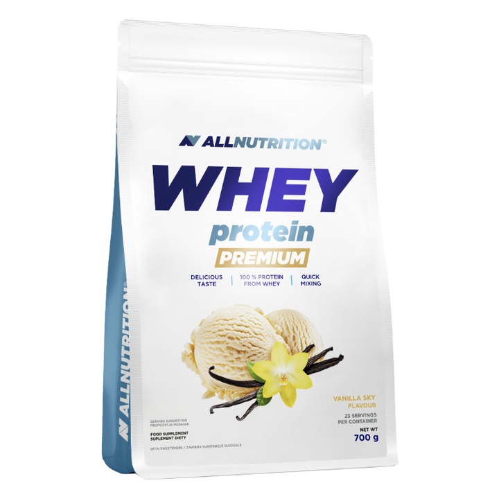 Proteine din zer, ALLNUTRITION Whey Protein Premium, 700g Vanillie, pudra proteica, fara zahar
