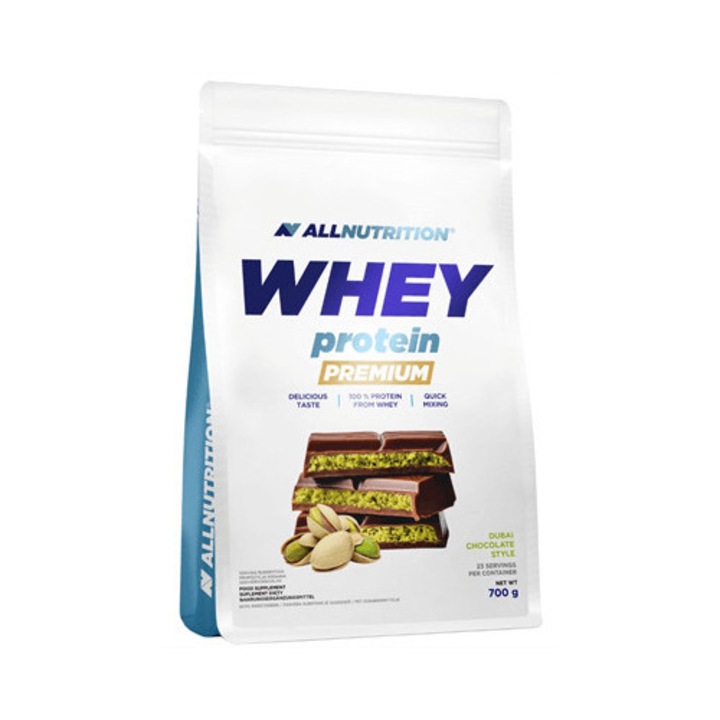 Proteine din zer ALLNUTRITION Whey Protein Premium 700g Dubai Ciocolata, pudra proteica, fara zahar