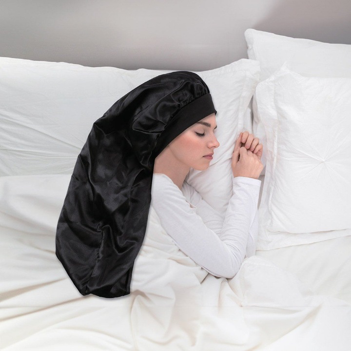Boneta neagra de dormit pentru ingrijirea parului lung