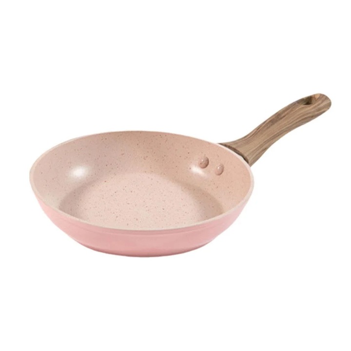 Tigaie non-stick roz, 12/16cm, pentru plite cu inductie/flacara deschisa, set multifunctional