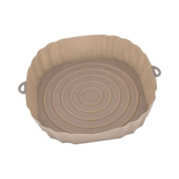 Szilikon sütőlap légkeveréses fritőzhöz, közepes méretű, középbarna, 16,5 * 14,5 * 4,5 cm, újrafelhasználható, párnázott, integrált tálca légkeveréses fritőzhöz, magas hőmérsékletnek ellenálló