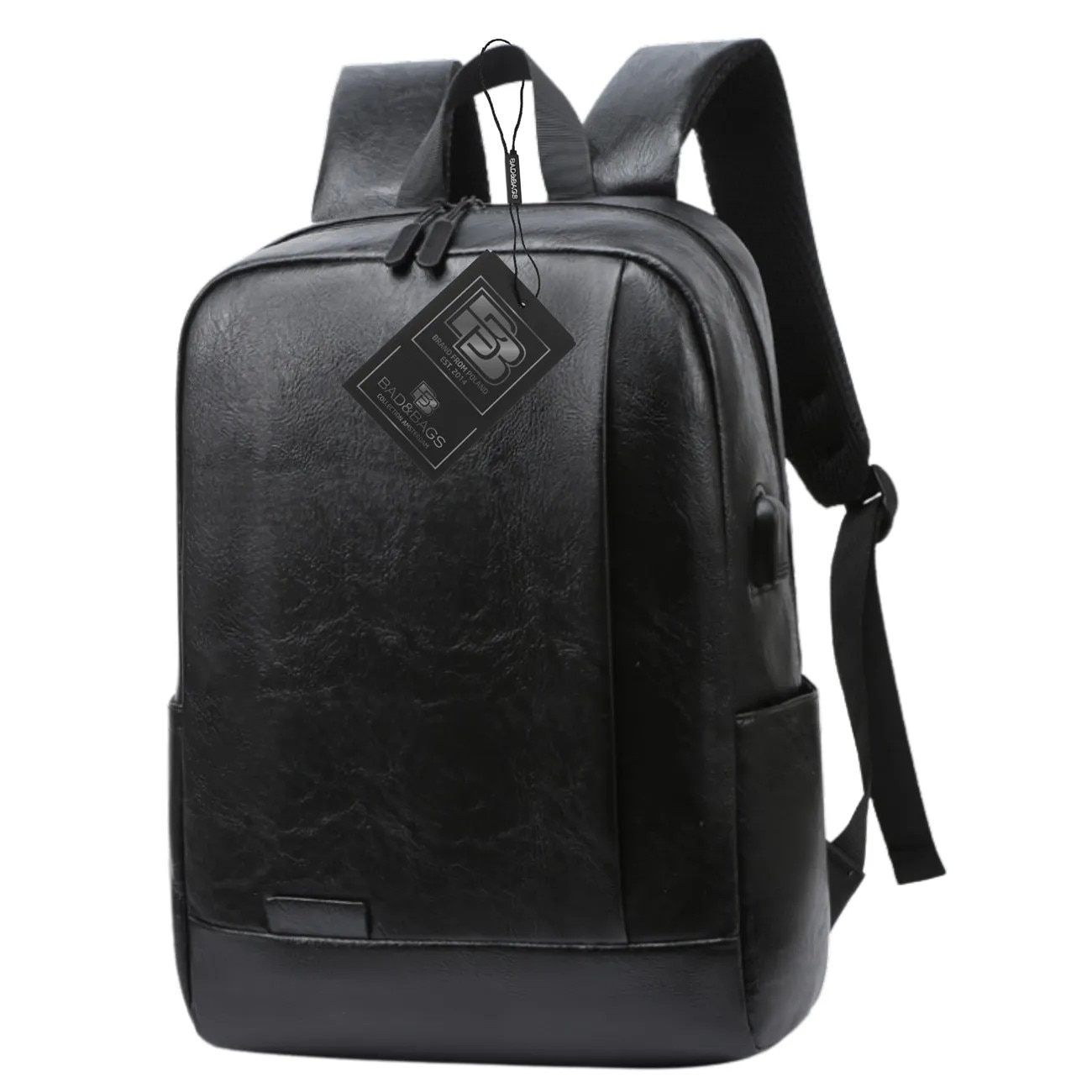 Rucsac negru de calatorie urban USB BAD&BAGS din piele impermeabil