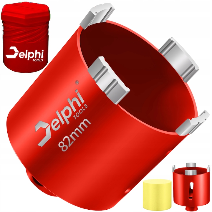 Carota Diamantata Segmentata 82mm Delphi TOOLS® pentru Beton, Caramida, Gresie – Cu Burete de Racire si Cutie de Depozitare