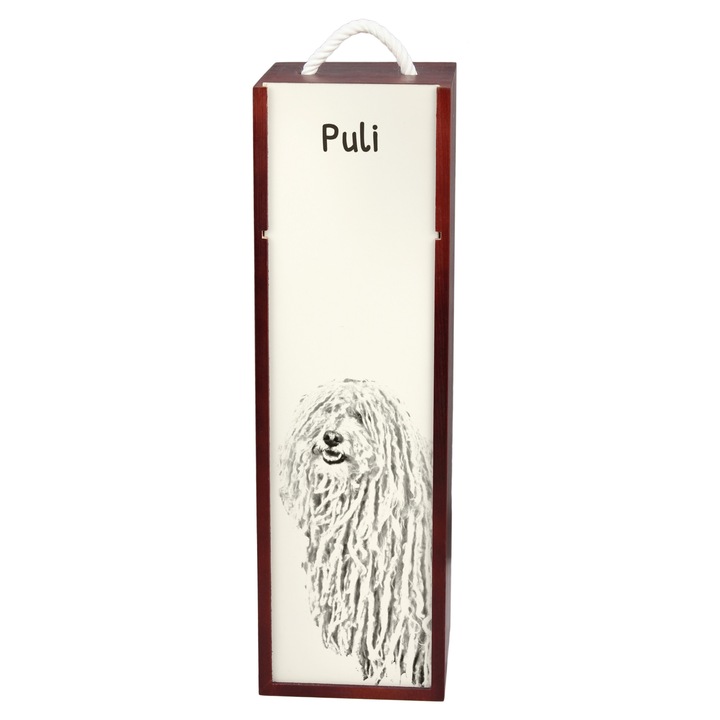 Cutie de vin personalizata cu caine, Art-Dog, 10.5x10.5x35cm, din lemn si MDF