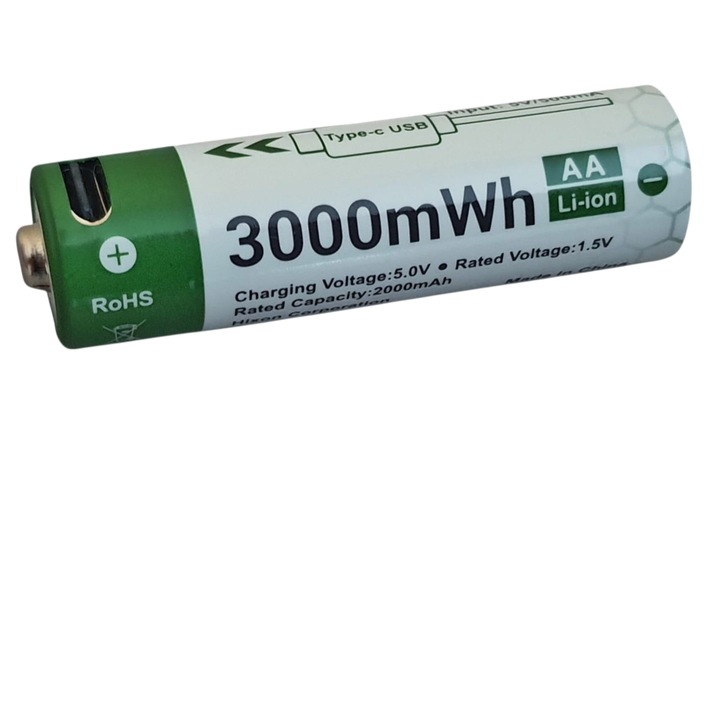 Acumulator AA, 1.5V, Li -Ion, 3000 mWh, 2000 mAh cu incarcare USB-C