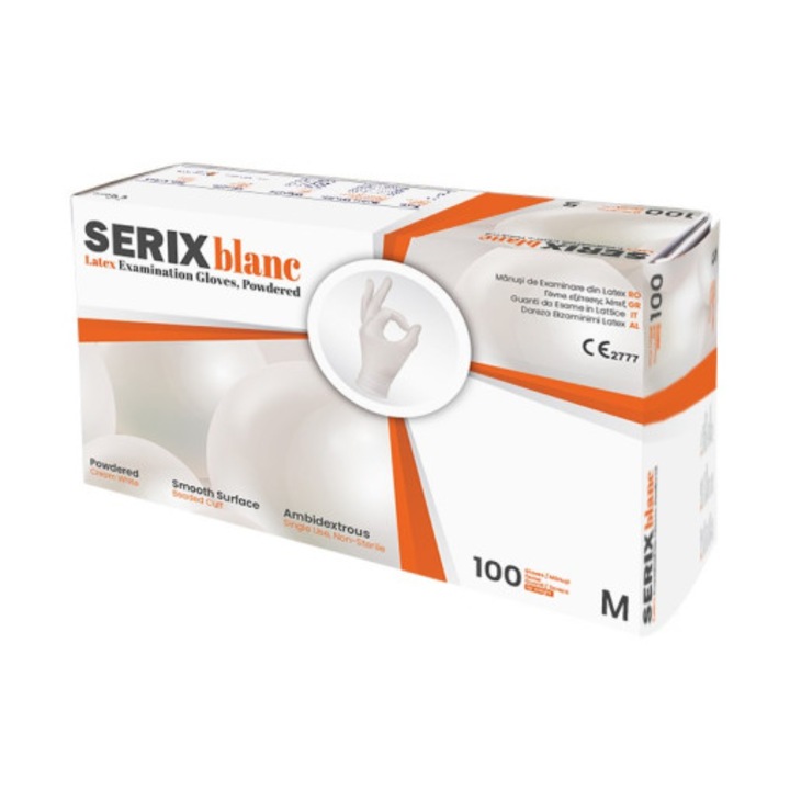 Set 100 Manusi de Examinare Latex Pudrate Albe Serix Blanc (M)