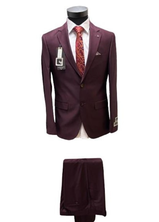 Costum pentru barbati, Talia 0, Slim fit-1403, Rosu inchis