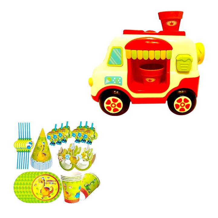 Интерактивна играчка за вана за деца Hooppie, камионче за сладолед, 15x10x20, 5 см, устройство за производство на пяна, 3 вендузи с диаметър 5 см, за монтаж на стена, 12+ месеца с комплект за парти, 36 части, 6 варианта, картон