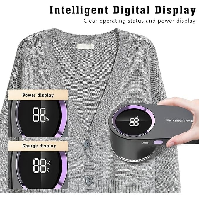 Aparat de scame portabil, cu afisaj digital LED, 2 lame, capacitate colectare 0.01l, alimenare cu baterii, gri antracit