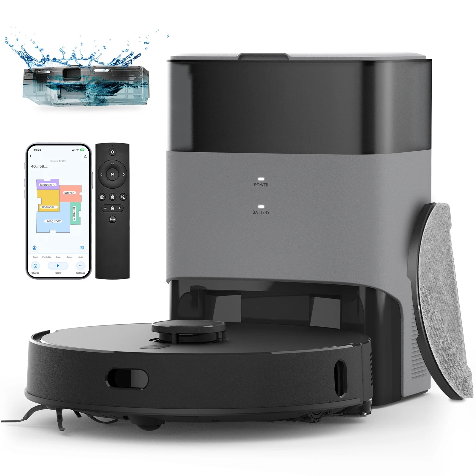 AIRROBO TBT30+ Aspirator Robot – Auto-Golire, Reincarcare Automata, Aspirare Umeda si Uscata pentru Curatenie in Gospodarie