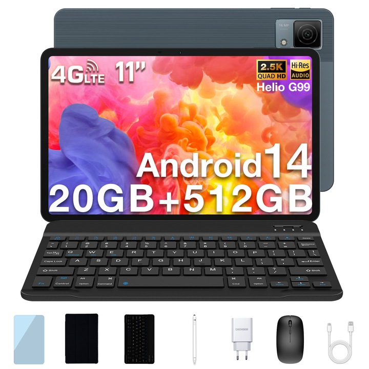 Таблет DOOGEE Android 15, 11", 20GB RAM, 512GB, 8580mAh, 16MP, метален, ултратънък