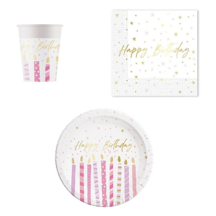 Set 36 accesorii pentru petrecerea copiilor, Birthday Candles 33x33 Alb
