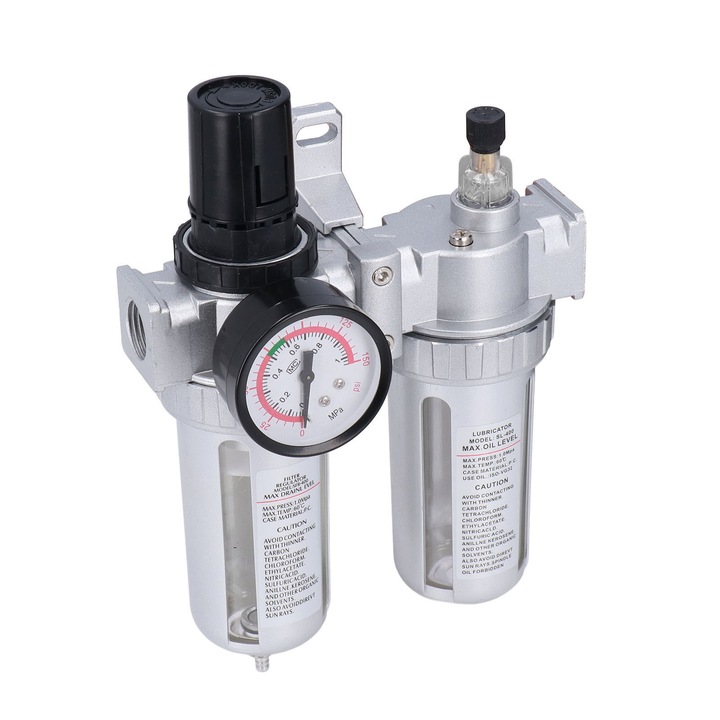 Филтър за въздушен компресор G1/2in, сепаратор за вода и масло, с манометър, 1Mpa