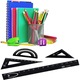 Set instrumente geometrice pentru studenti, 15cm rigla liniara, 30/60 si 45/90 rigle triunghiulare, transportate in cutie transparenta.