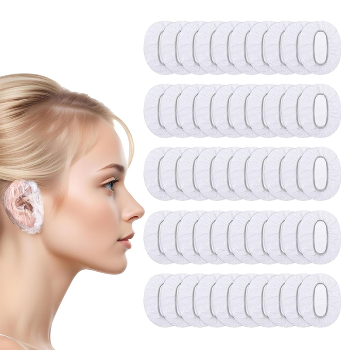 Set 100 protectii urechi Chucai, unisex, rezistente la apa, pentru baie si vopsire par, transparent