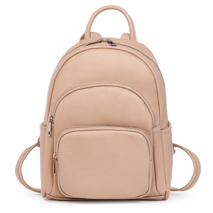 Rucsac din piele naturala, myOwn, Alghero, roz prafuit, 28x25x14cm