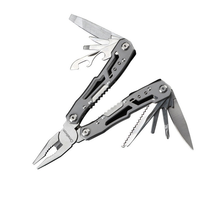 Cleste multifunctional 12-in-1, Omelivon, cutit, surubelnite, deschizator de sticle, inox, 10x3.9cm