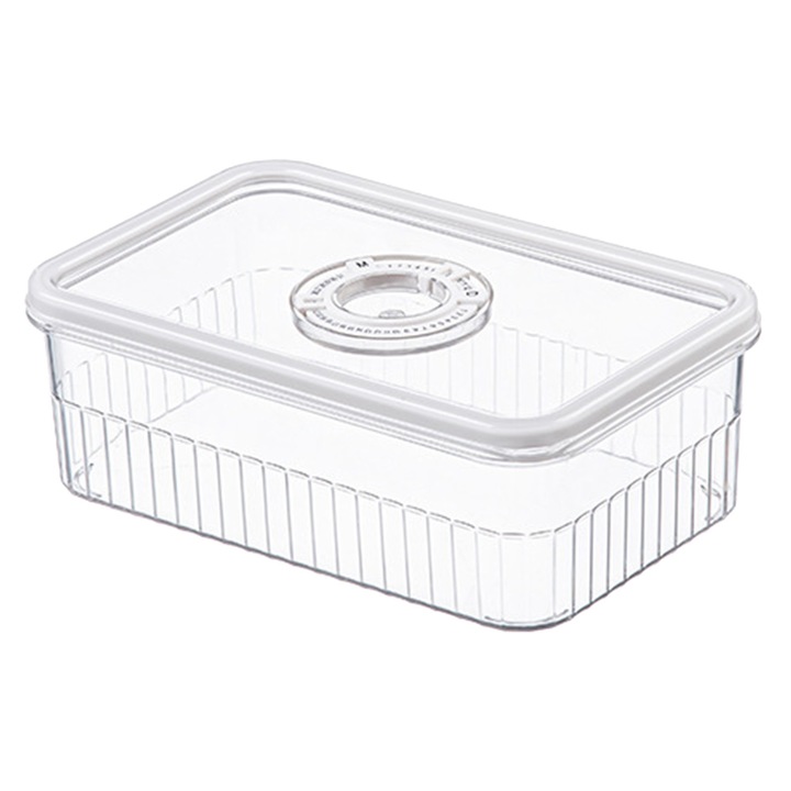 Átlátszó műanyag élelmiszertároló doboz fedővel gyümölcsöknek és zöldségeknek, nagy kapacitású, légmentesen záródó kialakítás, 1 db-os készlet.