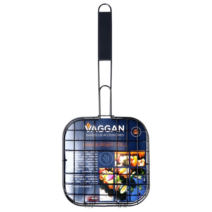 Gratar pentru burger, Vaggan, metal, negru, 49,5x21,5 cm, cu maner antiderapant, non-stick