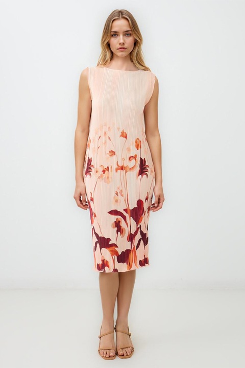 JIMMY KEY, Rochie midi cu model floral, Portocaliu/Roz somon
