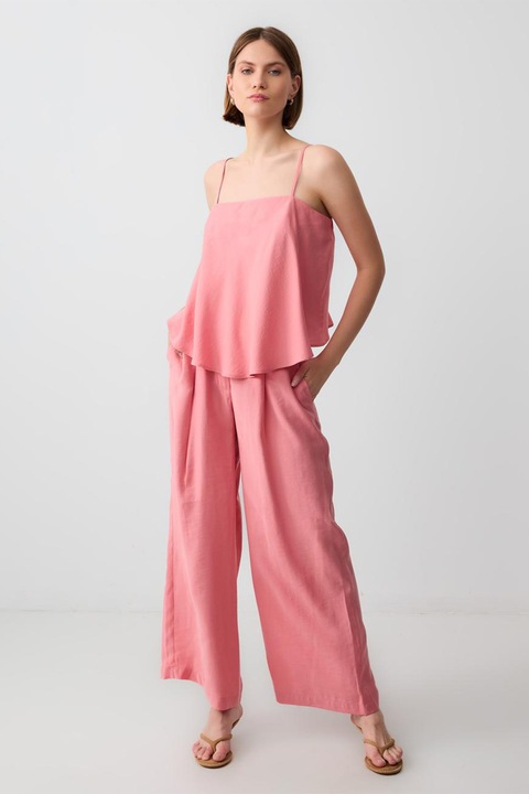 JIMMY KEY, Pantaloni din amestec de modal cu croiala ampla, Roz pastel