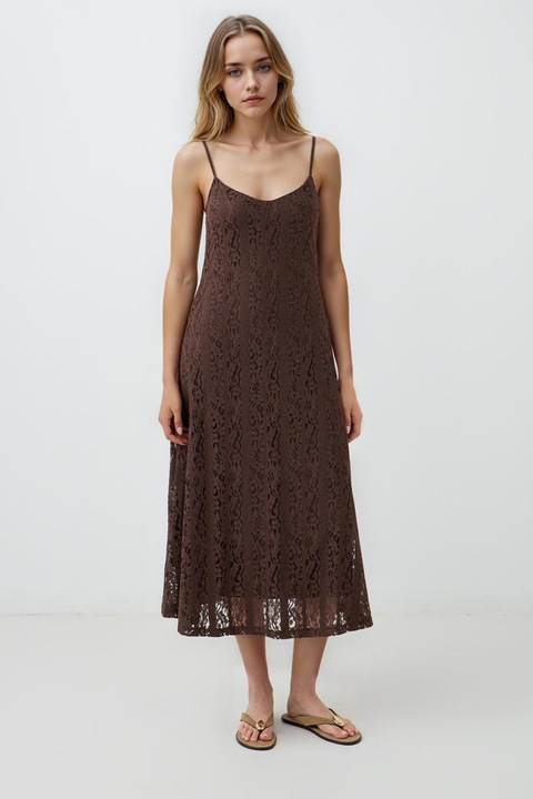 JIMMY KEY, Rochie lunga cu decolteu rotund, Maro inchis