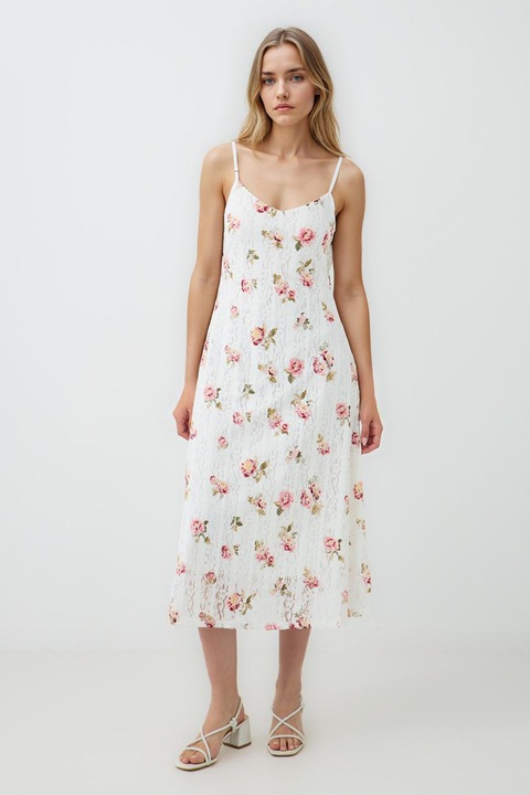 JIMMY KEY, Rochie midi cu model floral, Verde/Alb murdar/Roz