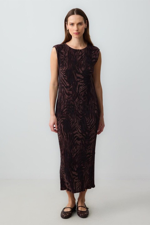 JIMMY KEY, Rochie lunga cu decolteu rotund, Maro inchis