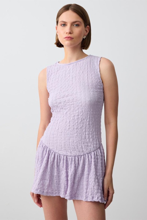 JIMMY KEY, Rochie cambrata texturata cu terminatie cu volane, Lila
