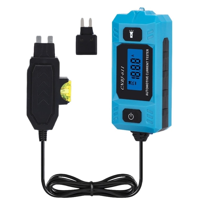 Tester Curent Auto Techstar® CNPJ-611, Cu Afisaj LCD Iluminat, Detectie Sigurante, Precizie ±2%