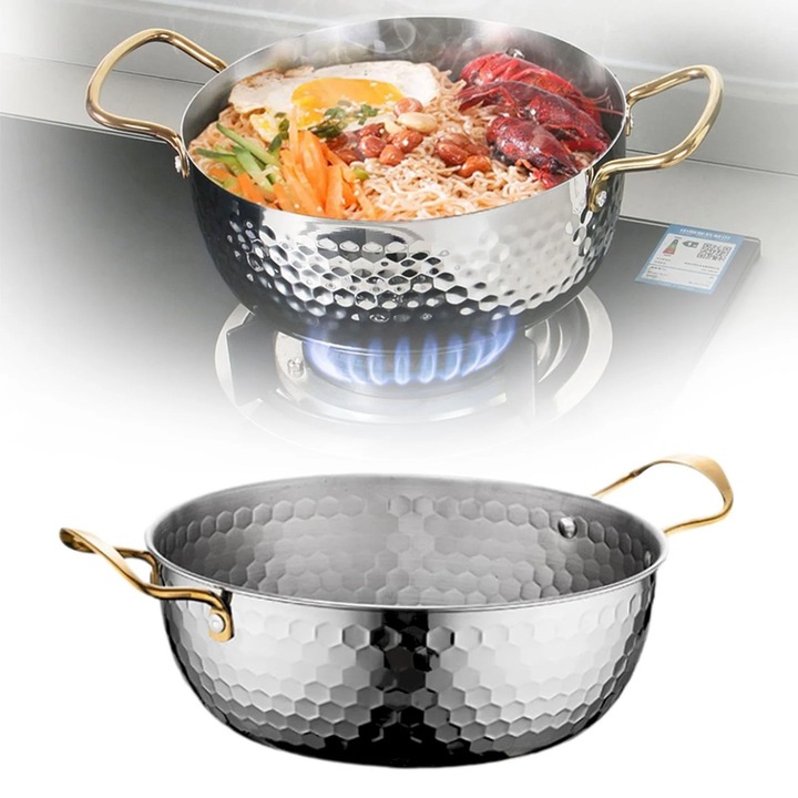 Oala pentru ramen YANYXR, inox, maner dublu, 20x15cm, argintiu, neaderent
