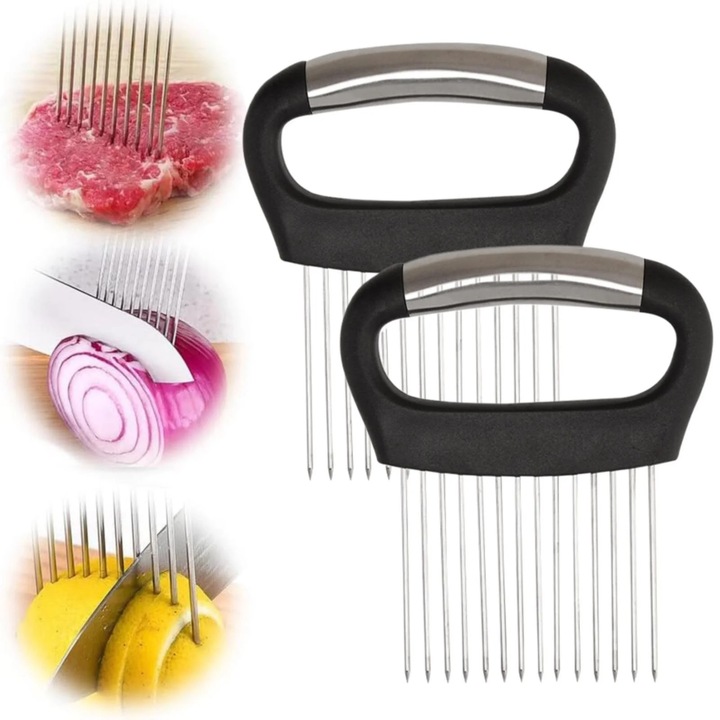 Suport pentru ceapa YANYXR, 2 piese, inox, marime medie, negru