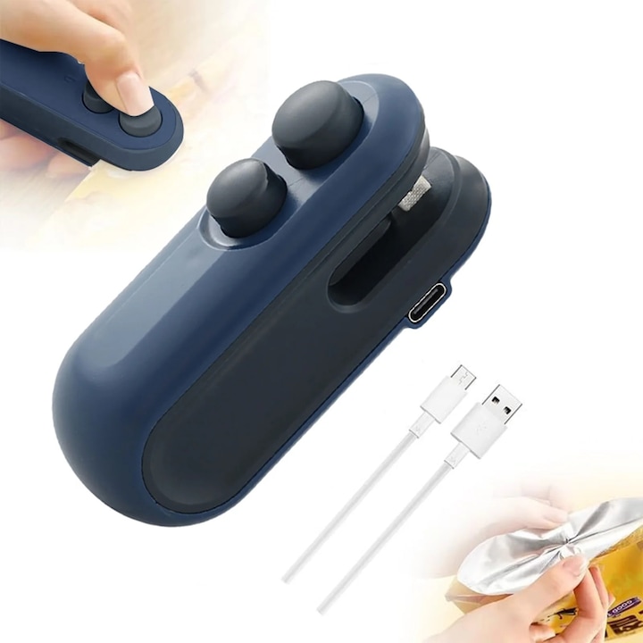 YANYXR BCS3143353 2 az 1-ben USB-C újratölthető zacskóhegesztő, gyors hőhegesztés és beépített vágó, kék