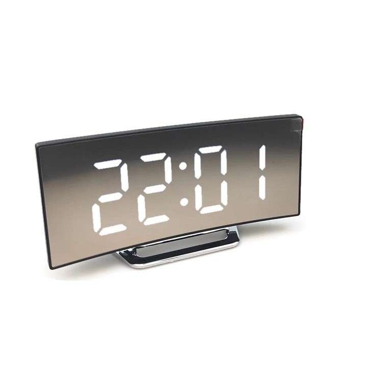 YANYXR hajlított elektronikus óra, nagy LED, néma ébresztő, fehér, 17.6x6.1x8.4cm