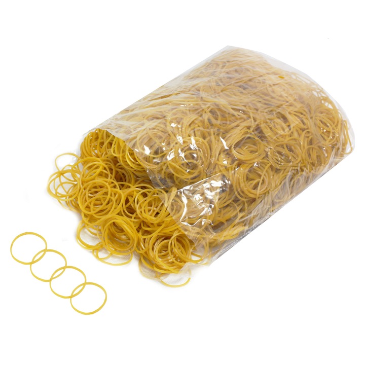 Inele elastice din cauciuc, 20 mm, punga 1 kg, benzi galbene, pentru legat, agricultura, aprozar, zarzavat etc NRP047