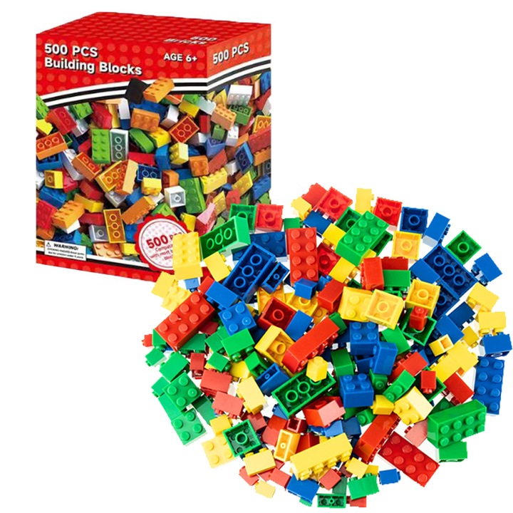Set de constructie din caramizi, 500 bucati, multicolor, dimensiuni variate