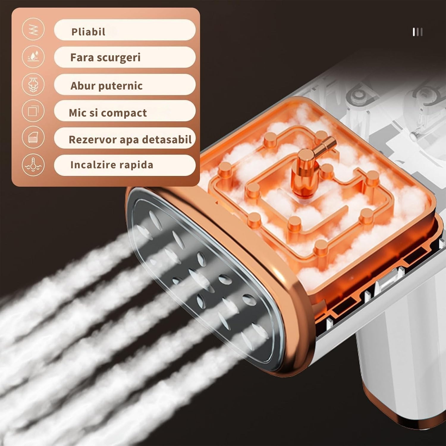 Aparat de calcat, mini, portabil, Zentara, putere 1000W, cu abur vertical si orizontal, incalzire rapida 20 secunde, rezervor detasabil 110ml, siguranta anti-picurare, pentru toate tipurile de tesaturi, alb