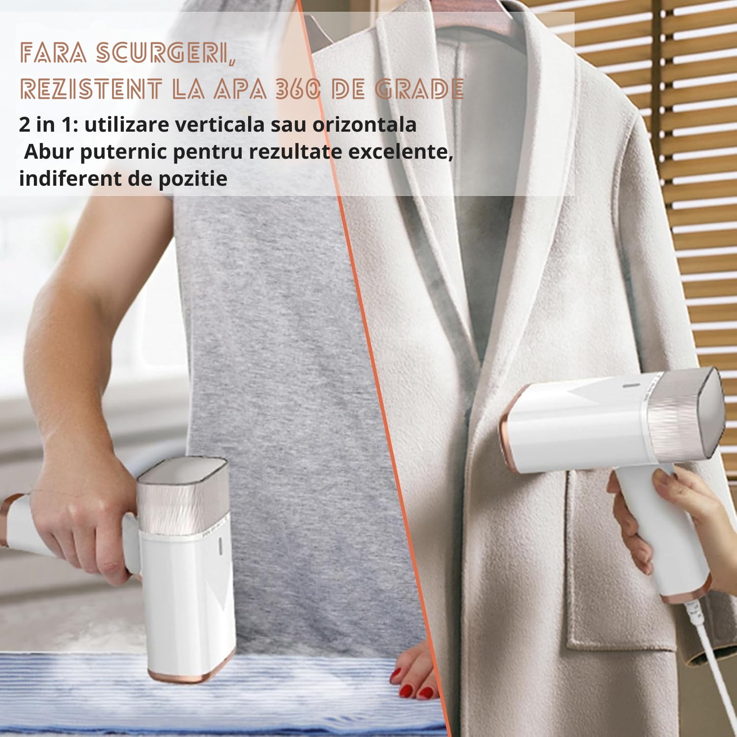 Aparat de calcat, mini, portabil, Zentara, putere 1000W, cu abur vertical si orizontal, incalzire rapida 20 secunde, rezervor detasabil 110ml, siguranta anti-picurare, pentru toate tipurile de tesaturi, alb