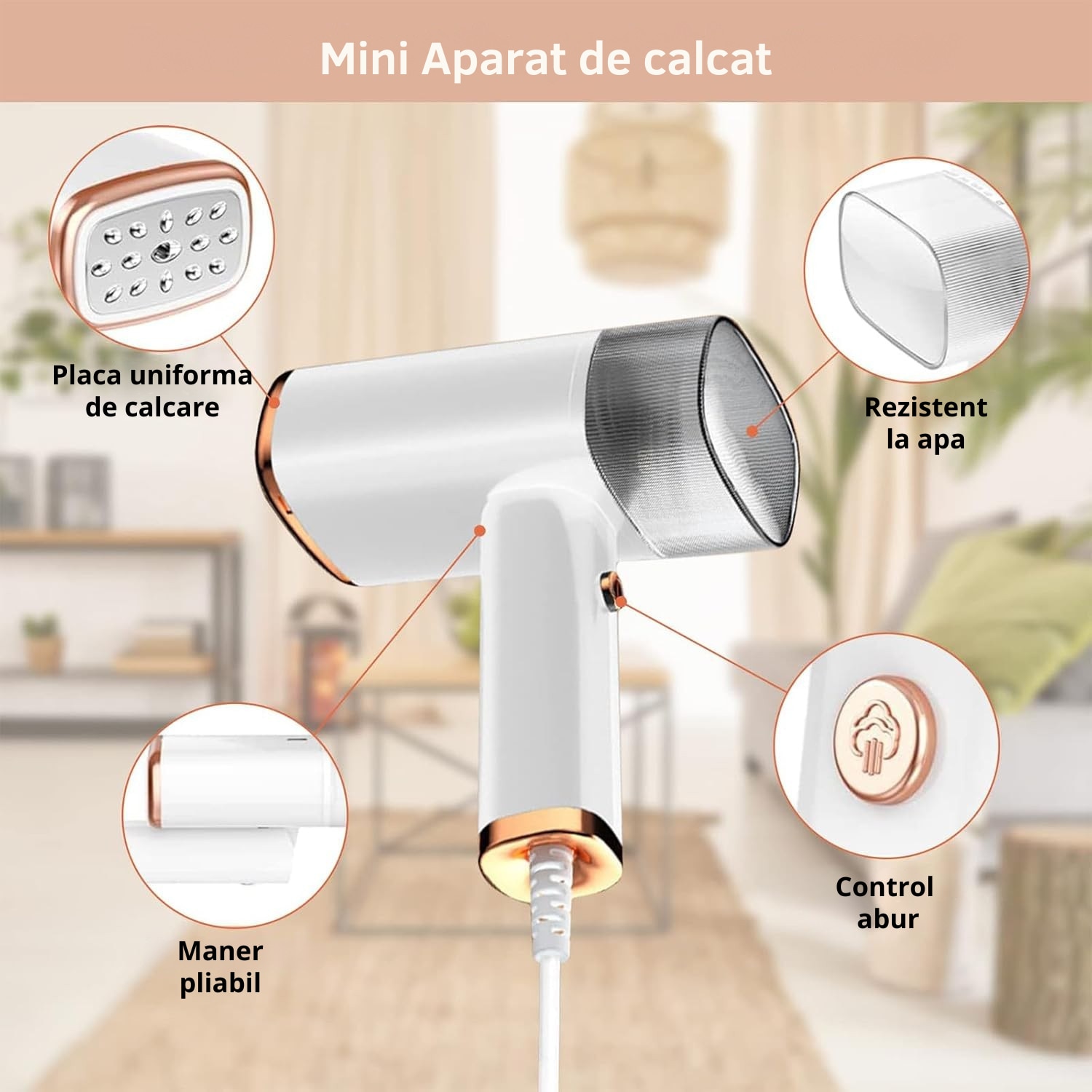 Aparat de calcat, mini, portabil, Zentara, putere 1000W, cu abur vertical si orizontal, incalzire rapida 20 secunde, rezervor detasabil 110ml, siguranta anti-picurare, pentru toate tipurile de tesaturi, alb