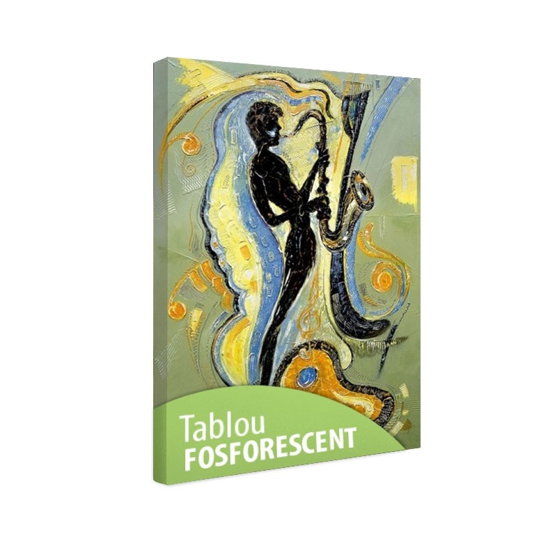 Tablou fosforescent Muzicant cantand la saxofon 30x20 cm