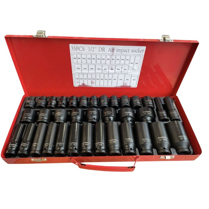 Ударни вложки, Комплект 35 части, Приложение: за сервизи, Тежка механика, Ремонтни дейности, Дълги 1/2, Черен