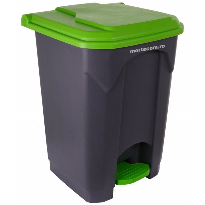 Cos colectare selectiva din plastic cu pedala 45 litri, Mertecom, 60cm, Verde/Negru