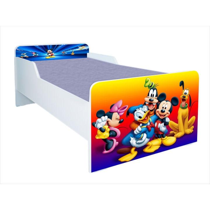 Pat Mickey si amicii, 160x80 cm, cu protectie si saltea inclusa