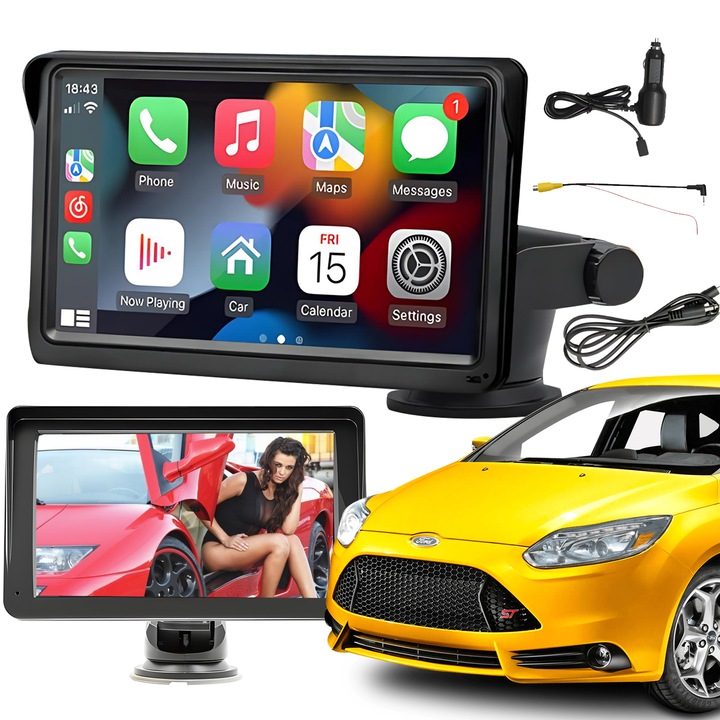 RADIO AUTO wireless, Renew Force, Apple CarPlay, Android Auto, ecran HD de 7 inch, ecran tactil, wireless, USB 2.0, Aux, camera video pentru marsarier cu 8 lumini, MirrorLink, Bluetooth 5.0, MP4, MP5, GPS, radio K-701