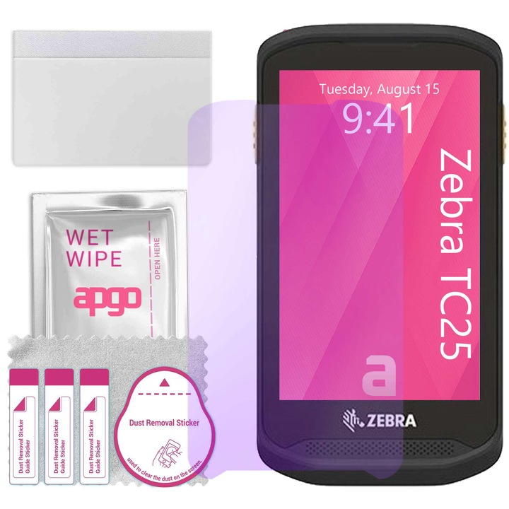 Apgo ANTI-BLUE védő üvegfólia, Zebra TC25-höz – hibrid üveg, képernyővédő, fényes, pro flexible hibrid üveg, 9H, teljes ragasztó