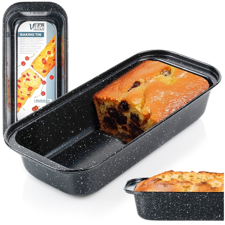 Tava Pentru Paine, Vilde, 30x13x5.5 cm, Otel Carbon Cu Strat De Granit, Rezistent La Temperaturi Ridicate Pana La 230°C, Coacere Uniforma, Curatare Usoara, Grafit
